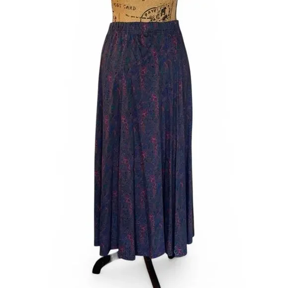 Vintage 90s Lands’ End Cotton Paisley A-Line Maxi Skirt Pockets Women's S/M - Picture 2 of 9